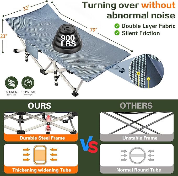 XXL Camping Cot with Comfortable Mattress Caping cots for Adults 32 Inches Wide Oversize Cots for Sleeping Camping Bed Folding Cot Heavy Duty with Carry Bag Outdoor Indoor