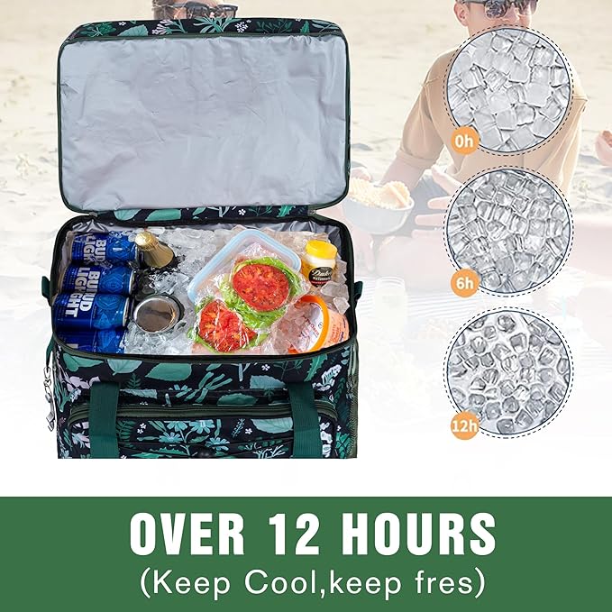Soft Collapsible Insulated Sided Cooler - 60 Can Large Leakproof Picnic Beach Meal Prep Portable Travel Cooler for Shopping, Kayaking, Road Trips