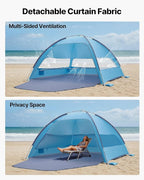 VEVOR Beach Tent Sun Shelter for 6 Person, UPF 50+ Protection, Portable Sun Shade Beach with Carrying Bag & Sand Pockets, Lightweight and Easy Setup Beach Umbrella for Camping Fishing Outdoor Picnic