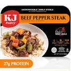 KJ Poultry Kosher Ready Meals - Beef Pepper Steak & Rice, MRE Meat Meals Ready to Eat (1 Pack) Prepared Entree Fully Cooked, Shelf Stable Microwave Dinner Travel, Military, Camping, Emergency Survival