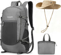 30L Foldable Backpack & Bucket Hat 2 In 1 Combo, Lightweight packable Travel and Fisherman Hat Set, Compact Collapsible Daypack with Sun Hat (Gray)