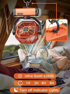 Battery Powered Fan - 9-Inch Rechargeable Fan Portable, 24000mAh(60Hrs) Camping Fans for Tent, Auto Oscillation Cordless, Tent Fans for Camping with Remote/light, 4 Speeds, 4 Timing, Outdoor