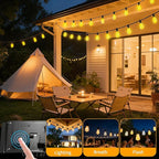 Solar Lights Outdoor Waterproof: ST38 50FT 15M Shatterproof Bulbs Patio Lights - Solar Powered & USB Charging- Remote Control 3 Light Modes Dimmable Solar Light - Camping Backyard Garden