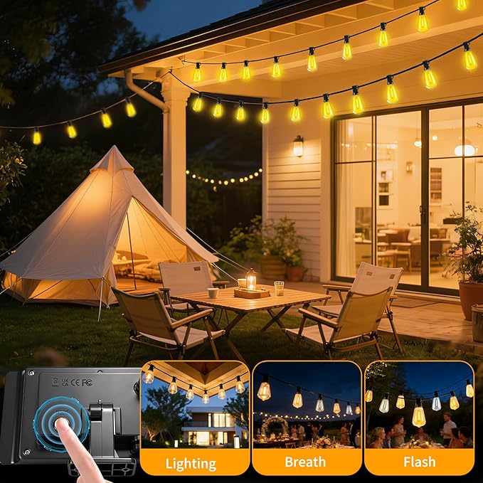 Outdoor Solar String Lights Waterproof: ST38 82ft Shatterproof Patio Lights - Solar Powered & USB Dual Charging - 3 Modes Button Control - Garden Backyard Gazebo Porch Party Decor