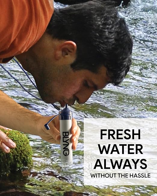 Survival Gear Straw Water Filter - Straw Filter for Healthy Drinking - Survival Water Filter Blocks 99.99% Microplastics, Backpacking Gear for Hiking, Biking & Camping, Survival Straw Water Purifier
