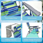 Goplus Beach Chair, Folding Backpack Beach Chairs for Adults with 5 Positions, Head Pillow, Cooler Bag, Towel Bar, Cup Holders, Sunbath Sling Tanning Lounge, Foldable Layout Camping Chairs