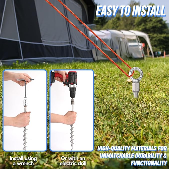 14" Ground Anchors Screw in Non-Rust Cast Aluminum Detachable Tent Stakes for Camping Tents, Sand, Trampoline, Swing Sets and Sheds（16 Packs）