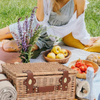 Picnic Basket with Blanket and Wine Pouch for 2, Wicker Picnic Set with Insulated Liner Cooler Bag Hamper for Camping,Wedding - Natural