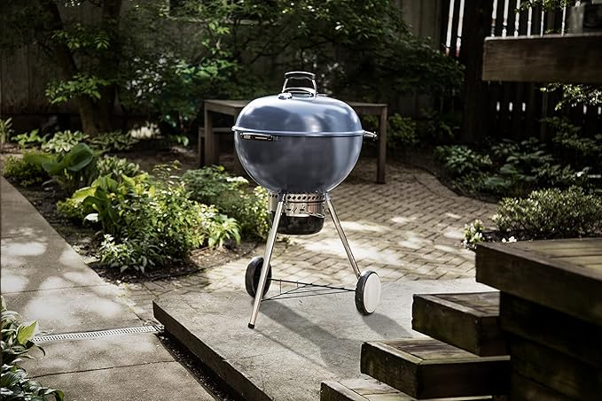 Weber Master-Touch Charcoal Grill, 22-Inch, Slate Blue – Premium Outdoor BBQ Grill with Tuck-Away Lid Holder & One‑Touch™ Cleaning System, Porcelain‑Enameled Kettle