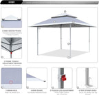 ABCCANOPY 13x13 Pop Up Canopy with Double Ventilated Top, 4 Sandbags, 4 Ropes and 8 Stakes (Gray)