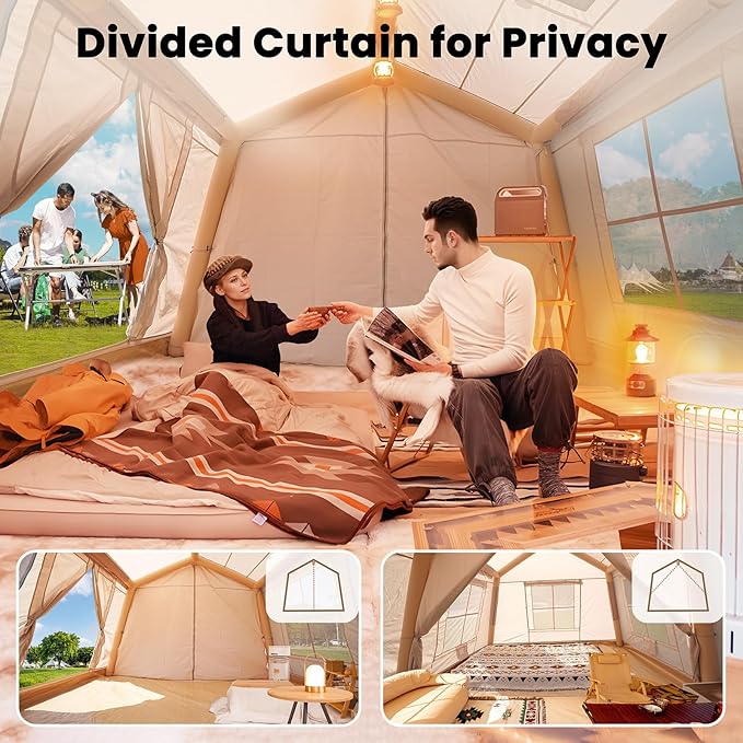 Inflatable Tents for Camping, Blow Up Tent with Hand Pump, Easy Setup Inflatable Hot Tent with Stove Jack, Waterproof Oxford Air Glamping Tents for Camping Adult 4 Person Upgrade Version