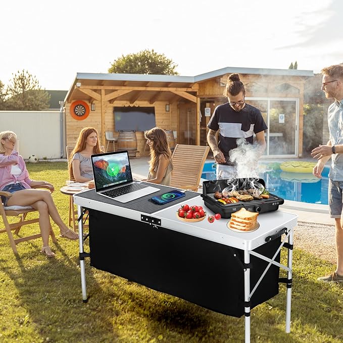 Nice C Camping Table, Storage Camping with Solar Panels Camping Kitchen Table, Upgrade Light Stand and 3 Organizers