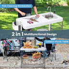 Goplus 42.5'' Folding Fish Cleaning Table with Sink and Spray Nozzle, Portable Camping Sink Table with Faucet, Drainage Hose, Grid Rack, Knife Groove, Outdoor Fish Fillet Cleaning Station for Picnic