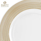PARTY BARGAINS 13-Inch Charger Plates - 4 Pack, Clear Gold Textured Rim, Heavy-Duty Disposable Chargers for Elegant Dining - Ideal for Weddings and Formal Events