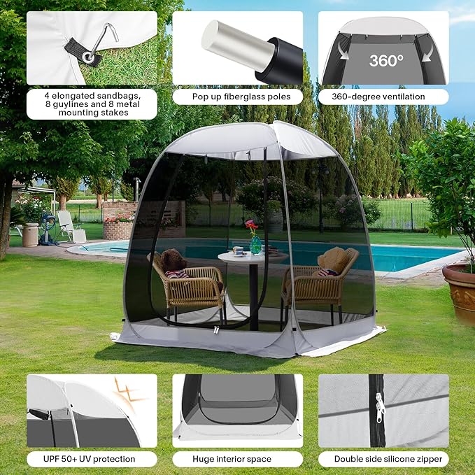 Alvantor Pop Up Screen House Gazebo with Mosquito Netting, Instant UV Resistant Sun Shelter for Patio & Backyard, Portable Canopy Tent for 2-10 Person