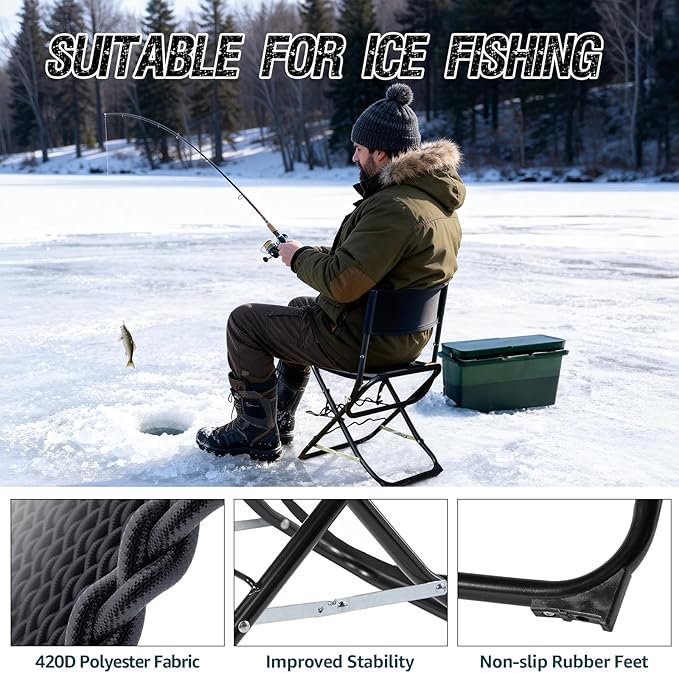 X Strike Portable Fishing Chairs Outdoor Folding Stool for Adults Portable Camping Chair for Ice Fishing,Hunting,Lawn,Patio,Garden,300LBS.