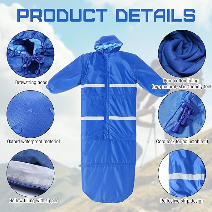 Macarrie Wearable Sleeping Bag with Dual Hoodie,Longsleeves,Pockets and Adjustable Drawstring，Ideal for Camping, Cold Weather Hiking, Blanket,Shelter