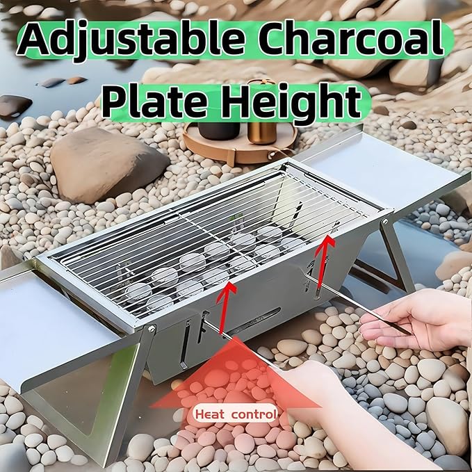 Foldable Small Charcoal Grill - Stainless Steel & High - Temp Resistant, Perfect for 2-3 Outdoor Enthusiasts! Ideal for Camping, BBQs, Picnics & Tailgating, Super Portable Yakitori Grills