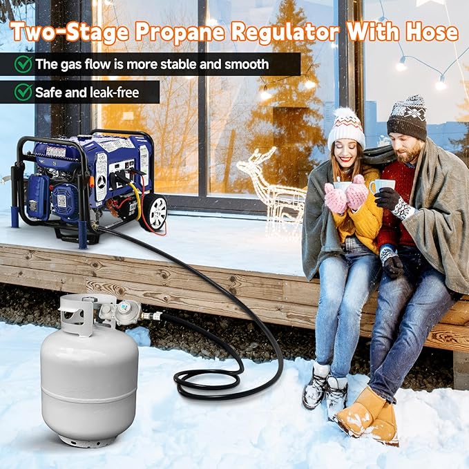 GasSaf 10FT 2 Stage Propane Regulator with Hose, Dual-Stage Propane Regulator for RV, Generator, Camp Stove, Gas Grill, and Heater - CSA Certified
