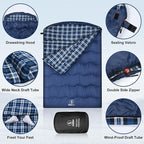 0 Degree Flannel Double Sleeping Bag for Adults, Couples or Family - Winter Queen Size Waterproof & Warm 2-Person Sleeping Bag for Cold Weather Camping, RV Travel