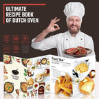 Overmont 2-in-1 Cast Iron Dutch Oven - 7QT Pre-Seasoned All-in-One Casserole Braising Pan with Skillet Lid Cookbook & Silicone Handle Covers - Heavy Duty Oven-Safe Pot for Bread Baking Frying Camping