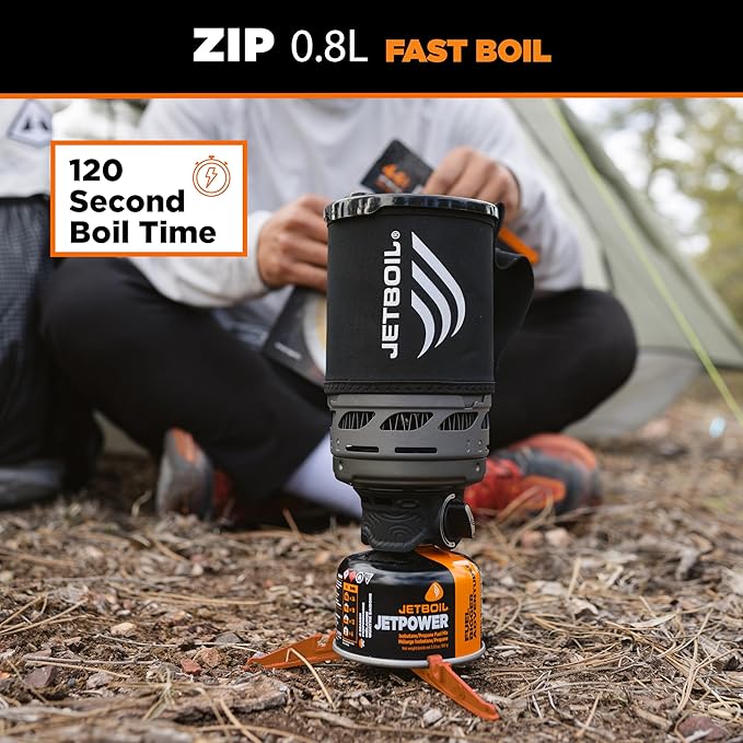 Jetboil Zip 0.8L Portable Fast Boil Stove with Easy-Turn Knob Igniter for Backpacking and Camping, Propane/Isobutane Burner