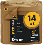 PROTARP Heavy Duty 14 OZ Water Resistant Canvas Tarp, UV Resistant Tarpaulin Cover with Rustproof Brass Grommets, Multipurpose for Canopy, Roof, Camping, Woodpile (Tan 10'X10')