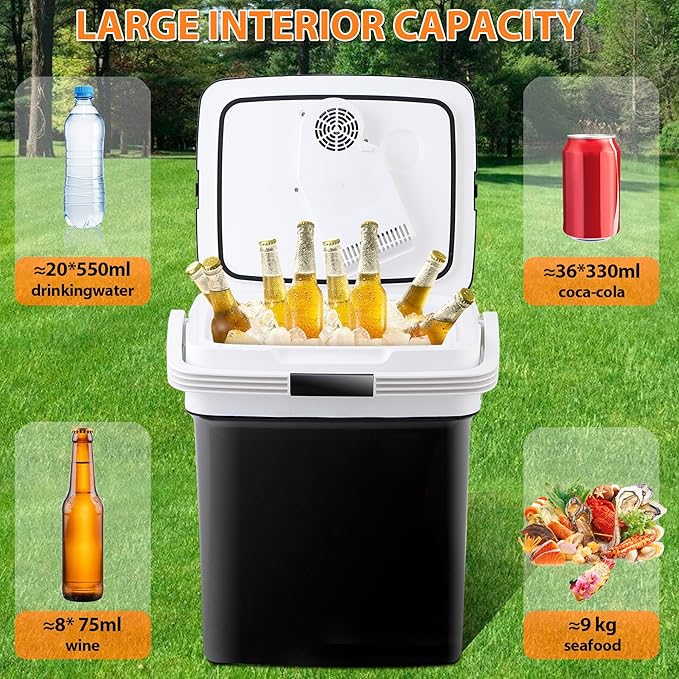 ZENY Mini Fridge Electric Cooler and Warmer for Car- 12V DC Car Refrigerator with Automatic Locking Handle, 28 Quart Portable Car Fridge for Travel and Camping