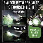 TDC Head Lamp Led Rechargeable Super Bright - USB-C Headlamp for Adults - Head Lights for Forehead - 1080 Lumen Head Flashlight - 10HR Battery for Hardhat, Camping, Hunting, Work