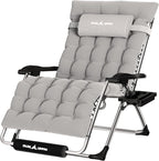 UDPATIO Zero Gravity Chair Oversized Outdoor Anti Gravity Chairs Patio Lounge Folding Adjustable Chair with Cup Holder, Foot Pad & Padded Headrest, Supports 500lbs (1, Light Gray, 33in)