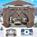COBIZI 12x12FT Pop Up Gazebo Screen Tent Screen House for Camping, Screen Room with Mosquito Netting, Hub Tent Instant Screened Canopy with Carrying Bag and Ground Stakes, Brown