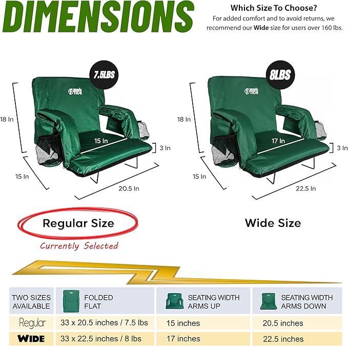 BRAWNTIDE Stadium Seat for Bleachers with Back Support - Wide Padded Reclining Bleacher Seat, Portable Folding Stadium Chair with Armrests, Hooks, Straps, Cup Holders & Pockets for Games & Concerts
