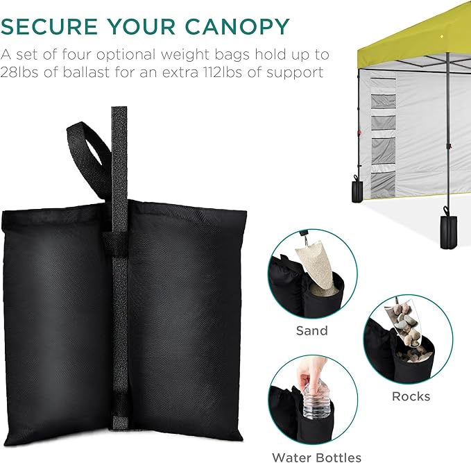 Best Choice Products 10x10ft Pop Up Canopy Tent with Sidewall, 1 Person 1 Minute Set Up, Carry Case, 4 Weight Bags - Yellow