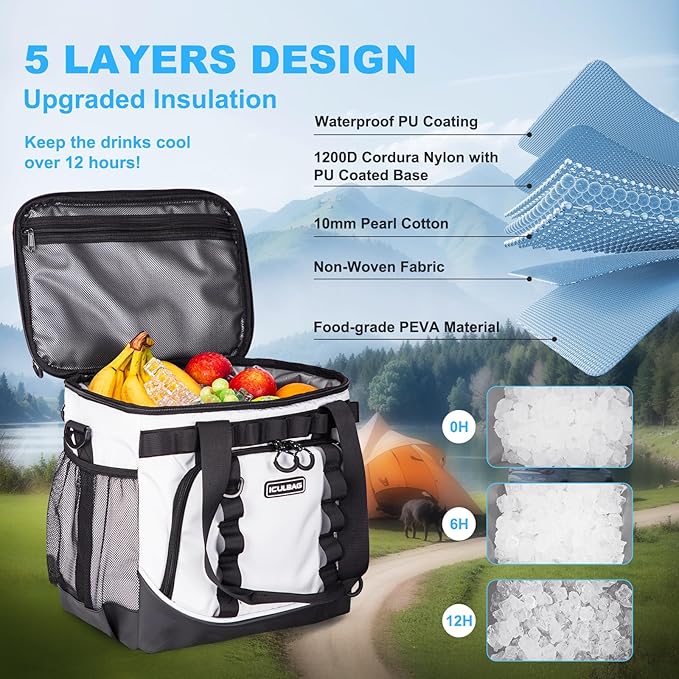 Soft Travel Coolers Bags Insulated Cooling 16hour for Camping Hiking Beach Travel Soft Sided Insulated Cooler Bag 20/48Cans for Women Men