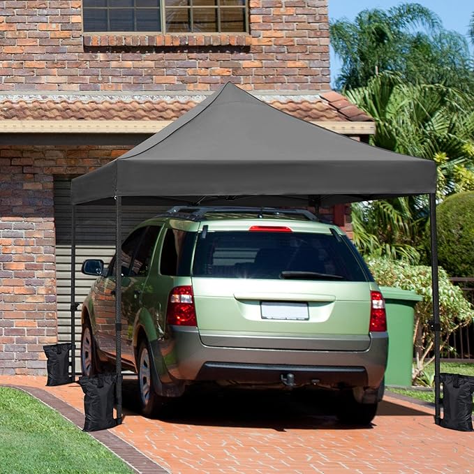 Yaheetech Canopy Tent, Commercial Instant Heavy Duty Canopy, 500D Waterproof Adjustable Tent with Wheeled Carry Bag, 4 Sandbags and 4 Stakes (10x10, Dark Gray)