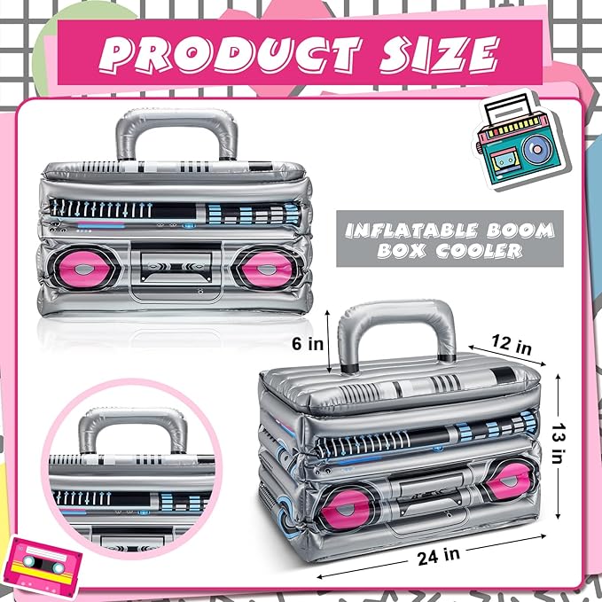 Cunhill 1 Piece Inflatable Boom Box Beverage Cooler Summer 80s 90s Theme Party Decorations Inflatable Cooler Radio Blow up Boom Box Birthday Drink Favors for Retro Nightclub Party Hip Hop Supplies