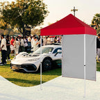 5x5 Pop Up Canopy Tent with One Sidewall, Instant Portable Beach Canopy, Outdoor Tent with Carry Bag for Camping, Sports, Tailgating, Events, Red