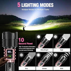 WdtPro Rechargeable LED Flashlights High Lumens, Super Bright 90000LM Rechargeable Flashlight with LCD Display, 5 Modes & Waterproof Powerful 10000mAh Handheld Flashlight for Camping Emergency Pink
