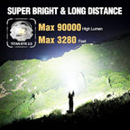 WdtPro Rechargeable LED Flashlights High Lumens, Super Bright 90000LM Rechargeable Flashlight with LCD Display, 5 Modes & Waterproof Powerful 10000mAh Handheld Flashlight for Camping Emergency Gold