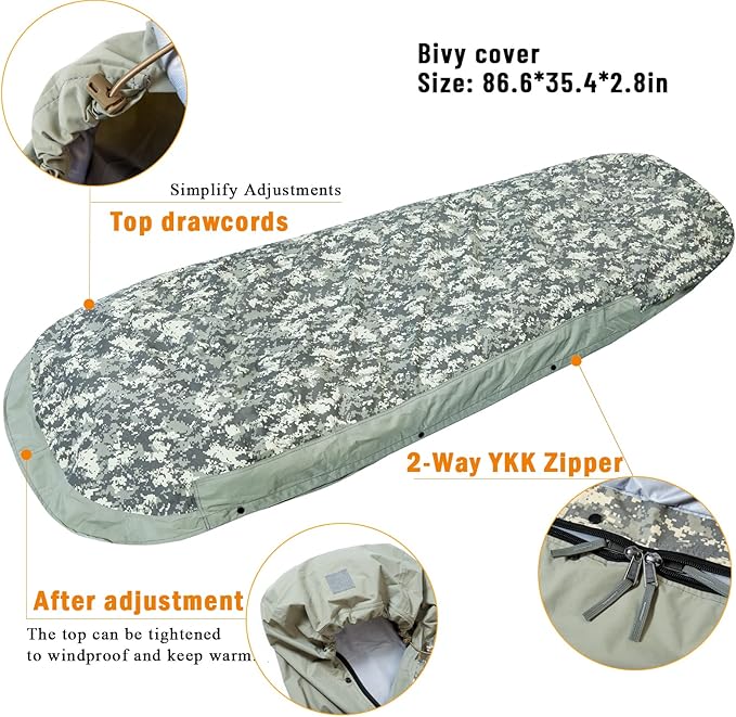 Akmax.cn Bivy Cover Sack for Military Army Modular Sleeping System, Waterproof Outer Shell for Sleeping Bag, Minimalist Stealth Shelter