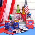 4th of July Can Cooler Sleeves, 18pcs American Flag Beer Drink Can Bottle Cooler Sleeves Collapsible for Fourth of July Coozies Bulk Independence Day Party Decorations Supplies Favors