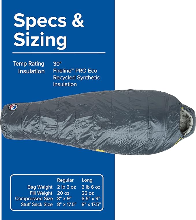 Big Agnes Anthracite - Backpacking Sleeping Bag, 3 Season, Lightweight, Compact