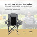 ARROWHEAD OUTDOOR 2-Pack Portable Deluxe Folding Camp Quad Chair w/Headrest, Glass & Cup Holders, Armest 6-can Cooler, Heavy Duty Carry Bag, 550 lbs Weight Capacity