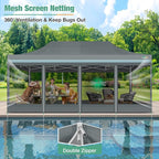 COBIZI 10x20 Canopy Tent, Heavy Duty Pop up Canopy with Sidewalls, Waterproof Easy Setup Canopy with Mosquito Netting, Outdoor Instant Screen Tents for Parties, Wedding with Roller Bag, Gray