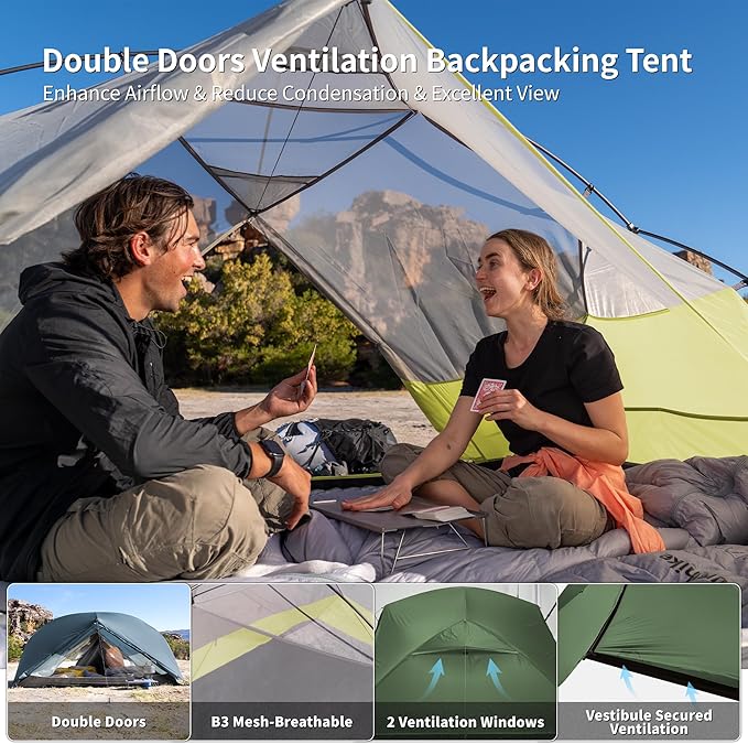 Naturehike Mongar Base 2-3 Person Camping Tent, Lightweight Waterproof Backpacking Tent with Footprint