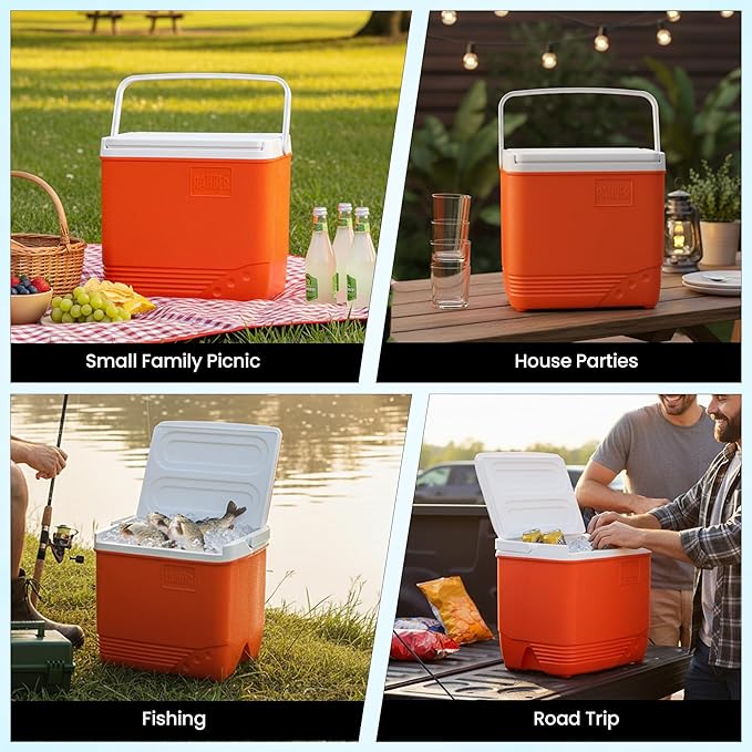 Small Cooler Hard Shell, Ice Chest with Retractable Handle, Small Hard Cooler Box with 3–4 Day Ice Retention, Car Cooler for Picnic, Beach, Work & Travel