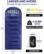 Sportneer Sleeping Bags for Adults, 0 Degree Sleeping Bag XL Flannel Winter Cold Weather Sleeping Bag with Detachable Hood Compression Sack for Camping, Backpacking, Hiking