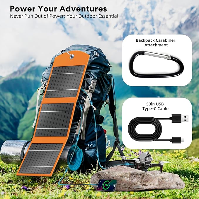 10000mah Solar Charger Power Bank, 30W Foldable Portable Solar Panel, Fast Charging with 1 Type-C & 2 USB-A Ports, Ipx5 Waterproof, for Phone, Tablets & Multiple Devices, Camping Outdoor Use