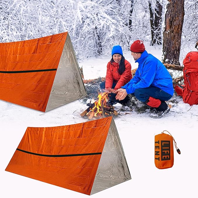 Emergency Survival Tent. 2-Person Tube Shelter Waterproof & Windproof Reusable Thermal Blanket Compact,Lightweight Includes SOS Whistle Perfect for Camping, Hiking, and Emergencies.