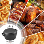 2-in-1 Pre-Seasoned Cast Iron Dutch Oven with Skillet Lid,Oven,Grill,Campfire&Stovetop Safe,Durable Black Cookware Sets with Dual Handles,Cast Iron Skillets for Sourdough Bread baking,Frying,Camping,BBQ,5QT